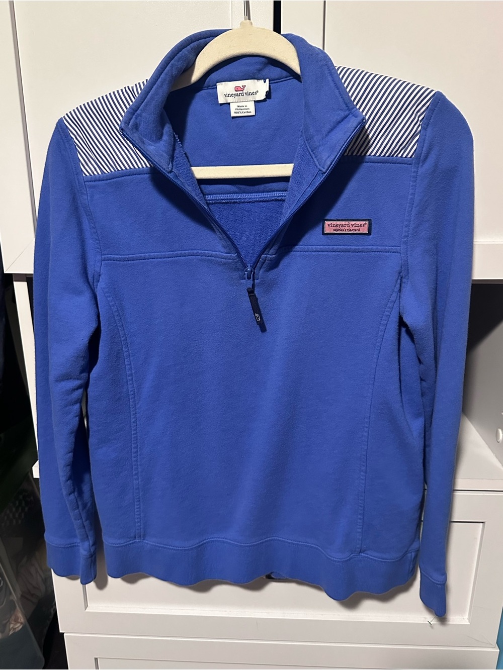 Vineyard Vines Shep Shirt Small Blue Striped Quarter Zip Pullover 100% Cotton - Picture 7 of 10
